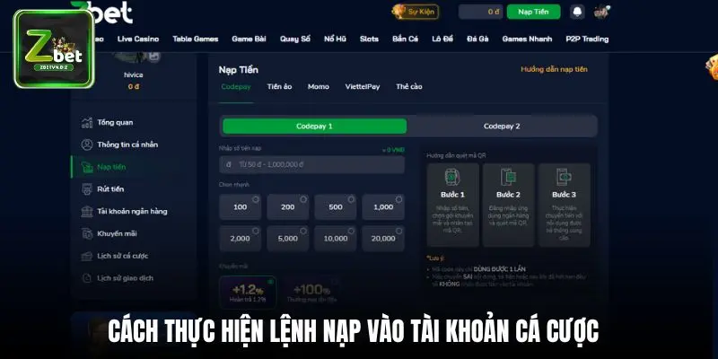 Cách thực hiện lệnh nạp tiền siêu tốc vào tài khoản