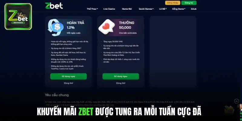 Khuyến mãi ZBET được tung ra mỗi tuần cực đã